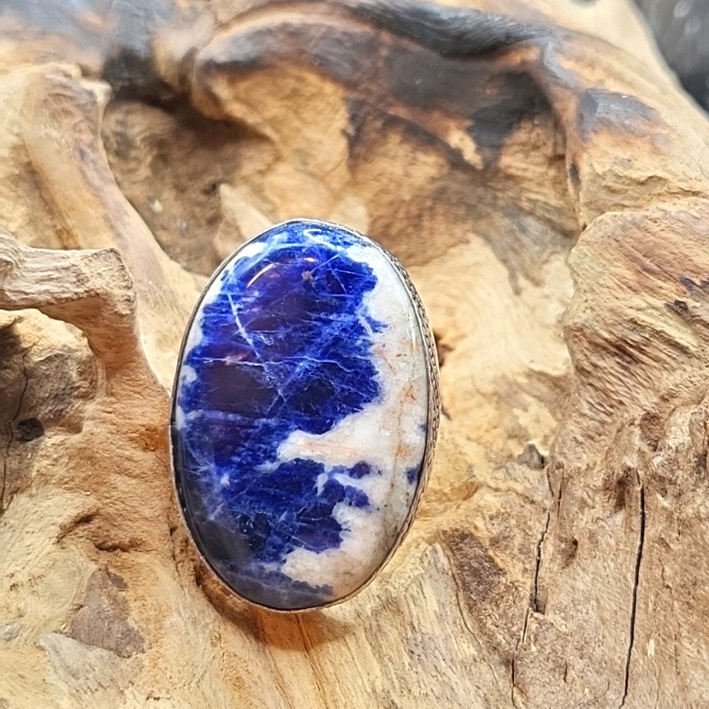 Beautiful Adjustable Sodalite Ring - 925 Plated - NWT